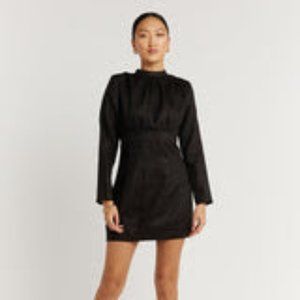WOODS BLACK LINEN MINI DRESS - 4 / BLACK